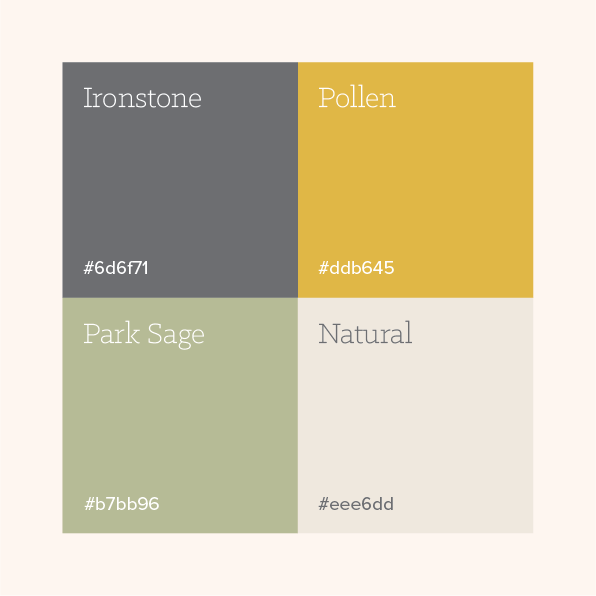 Graphic depicting a color palette of Stone Brown, Dark Navy, Beige, and Cream White along with corresponding hex color codes.