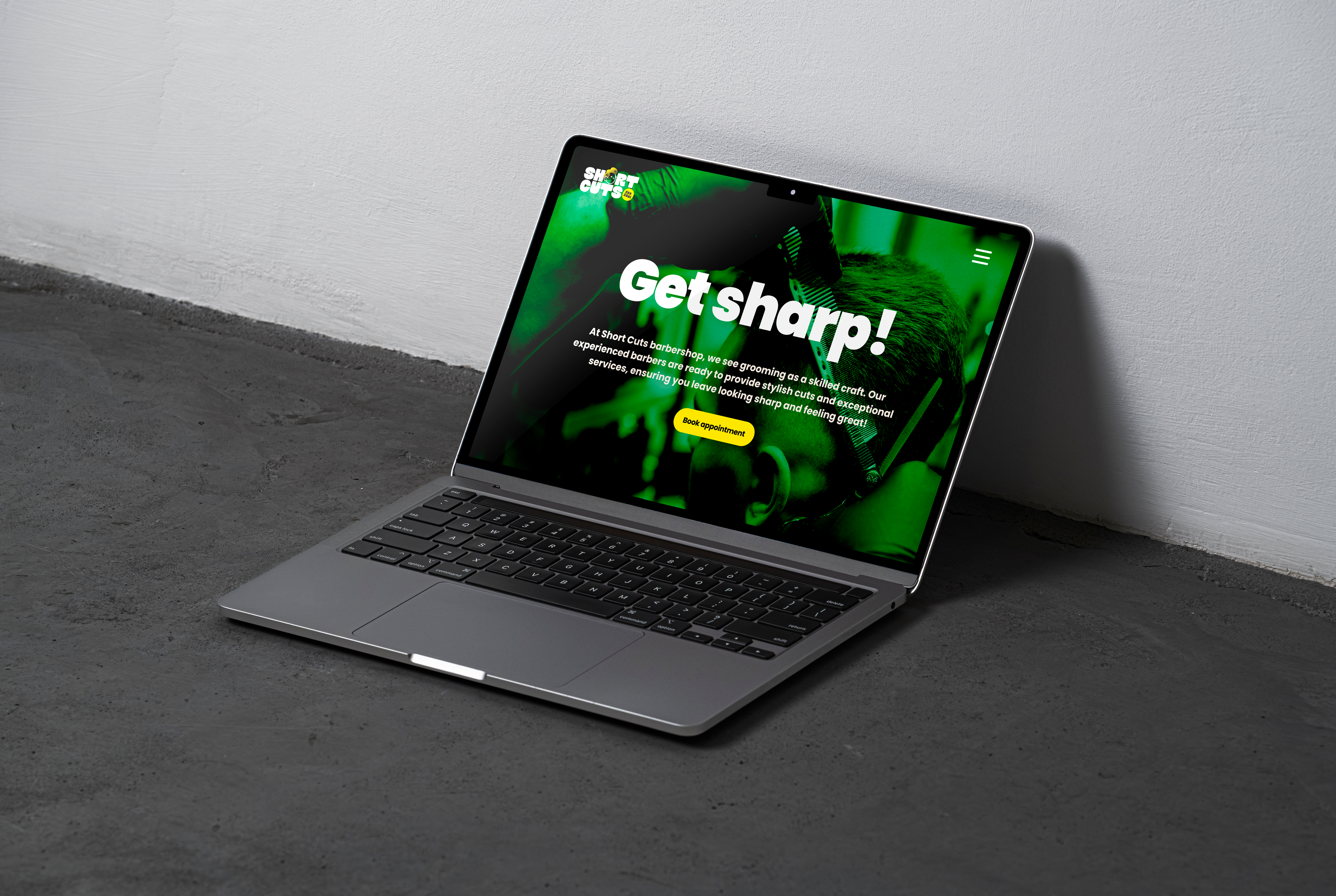 Graphic depicting UI-styled buttons with different categories of interior design items on top of an image of a modern interior living room.